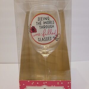 Hallmark Wine Glass "Seeing the World Through Wine Filled‎ Glasses" NIB